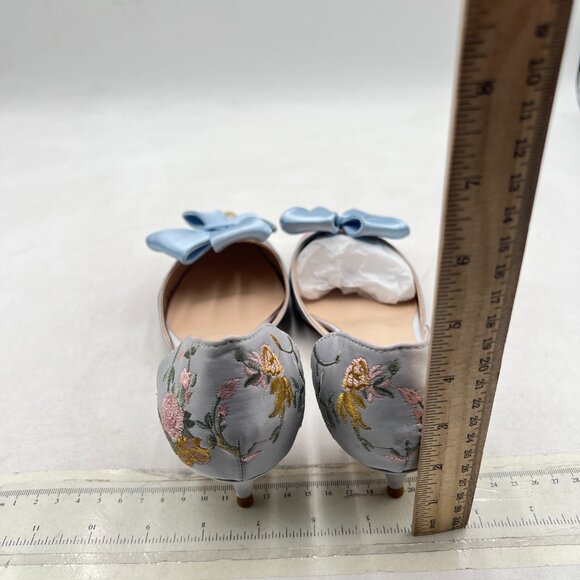 XYD Blue Flower Embroidery D'Orsay Kitten Heel Bridal Bowknot Pumps Elegant Shoe - Picture 5 of 8